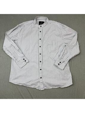 Celtic Ranchwear Shirt Men XL White Striped Band Collar Western Button Up USA